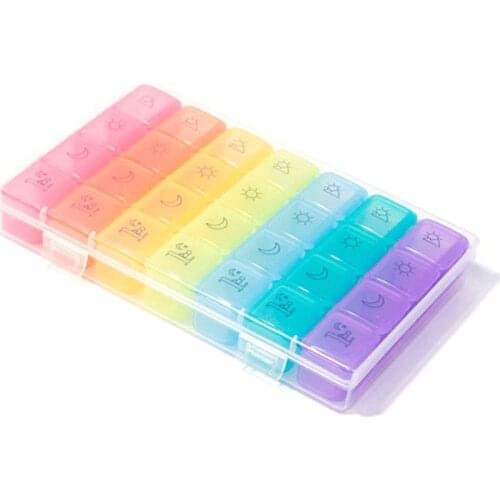 28 Grid Rainbow Medicine Box One Week Pp Pill Box Large Capacity Division Professional Fashion Good Life