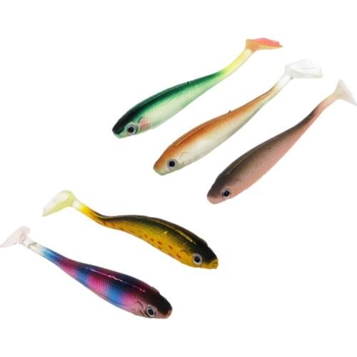 5pcs Soft Fishing Lure Baits Artificial Bait Simulation Fish Lifelike T Tail Design Groove Back Design Great Stability