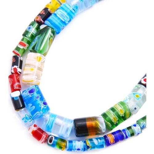 5x8mm/8x12mm 32-47Pcs Mix Color Cylinder Shape Flower Patterns Glass Lampwork Loose Crafts Beads for Jewelry Making DIY Bracelet