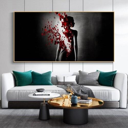Abstract Nude Woman with Rose Flowers Canvas Art Posters Home Decorative Canvas Painting Wall Art Picture Living Room Home Decor