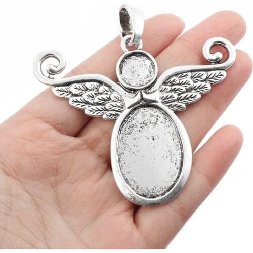 2PCS Large DIY Jewelry Findings Abstract Feather Wings Angel Shape Charm Pendant Fit Oval/Round Blank Base Settings