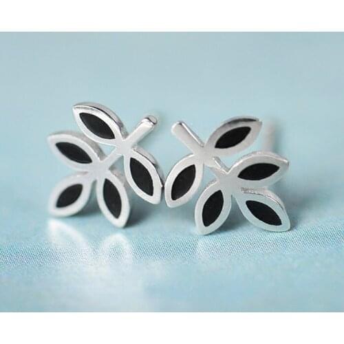 925 Sterling Silver Black Tree Stud Earrings For Women Casual Style Girl Earings Personality Sterling-silver-jewelry