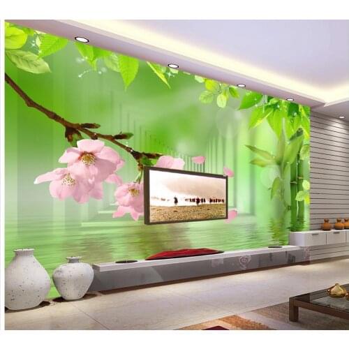 Home Decoration 3D three-dimensional space Peach bamboo 3d room wallpaper black stripe wallpaper 3d wall murals