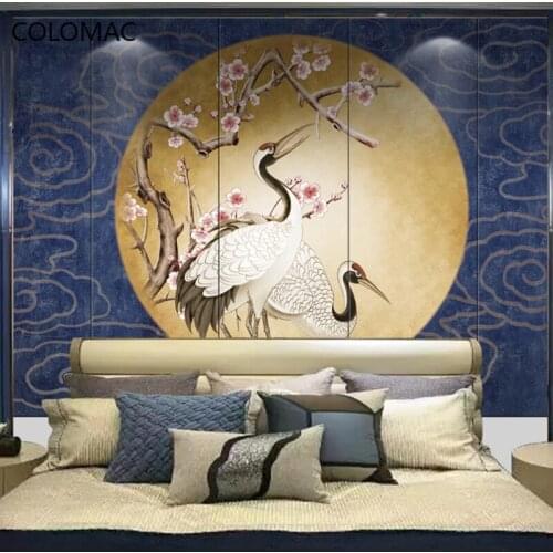Colomac Custom New Chinese Crane Wallpaper Bedroom 8D Background Mural Wall Stickers Home Decor Living Room Drop Shopping