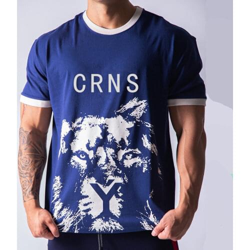 Men Cotton Print t shirt Casual Short sleeve T-shirt Male Gym Fitness Workout Tee shirt Tops Summer Fashion Loose Brand Clothing