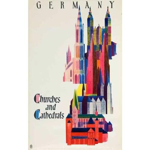 Churches and Cathederals German Trip Germany Travel Ad Beauty View Retro Vintage Poster Canvas Wall Art Home Posters Decor
