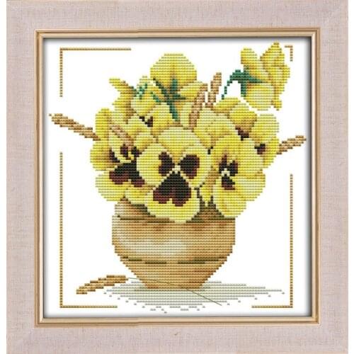 Joy Sunday Small Pot Yellow Flower Counted Cross Stitch DMC Ecological Cross Stitch Flower Patterns Embroidery Kits Home Decor