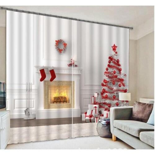 Red Christmas treeLuxury Blackout 3D Window Curtain For Living Room Bedroom Customized size Drapes Cortina Rideaux Cushion cover
