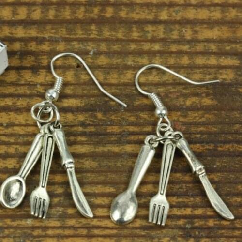 Creative Miniblings Knife Fork Spoon Drop Dangle Hook Earrings Cooking Kitchen Antique Silver Jewelry Gifts for Her