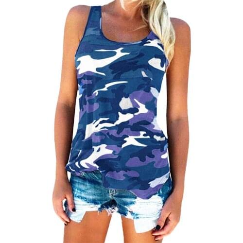Summer Printed Tops Vest Women Casual Army Camo Camouflage Tank Top Sleeveless O-neck Slim Shirts For Women Plus Size S-5XL