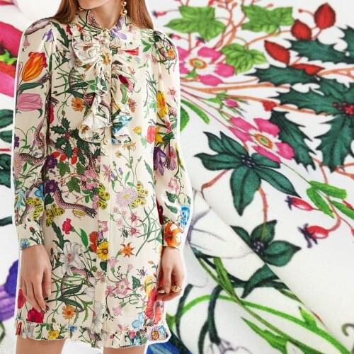 Spring and summer hot sale flower type hand-painted flower snake printing series manufacturers woven shirt base printing fabric