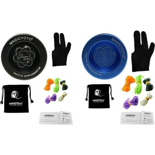 MAGICYOYO 2 Pcs N8 Unresponsive Yoyo Alloy Aluminum Yo Yo + 5 Strings + Glove+Yoyo Bag(Black & Blue)