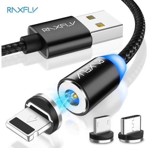 RAXFLY Magnetic Cable Micro USB Type C Cable For iPhone 11 Pro Max Xiaomi Redmi Fast Charging Wire 1M LED Magnet Charger Cables
