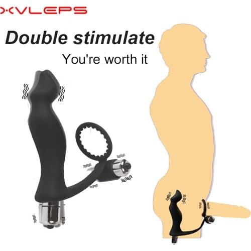 Xvleps Prostate Massage with Ring Anal Butt Plug Vibrator Silicone Sex Toys for Couple Men Penis Training Delay Ejaculation