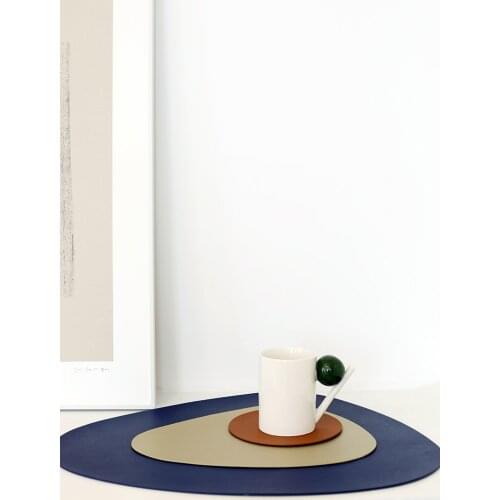 Morandi leather coaster ins dining mat modern simple Pu thermal insulation pad geometric Nordic leather mat 3pcs set