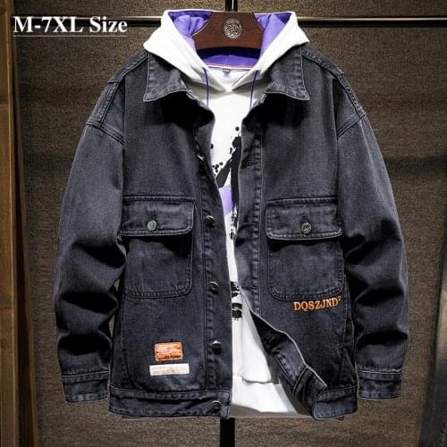 Plus Size 5XL 6XL 7XL Mens Tooling Style Denim Jacket Autumn and Winter New Fashion Retro Loose Jeans Jacket Male Brand