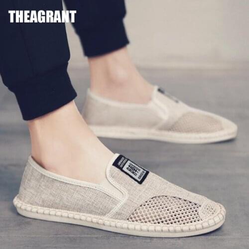 THEAGRANT Mesh Men Loafers Shoes Breathable Casual Flat Shoes Man Hollow Out Summer Canvas Slip-on Male Shoes MFS3050