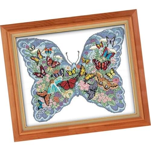 Butterfly Cross Stitch Stamped Kit Hand Embroidery Needlework Decor 11CT