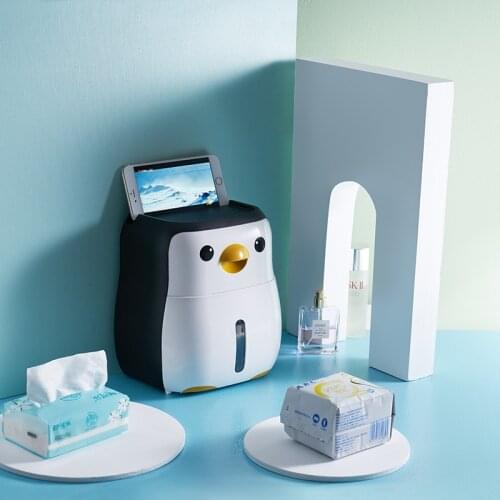 Penguin Toilet Paper Holder Wall Mounted Punch Free Waterproof Plastic Tissue Box Home Bathroom Storage Rack Creative Portable