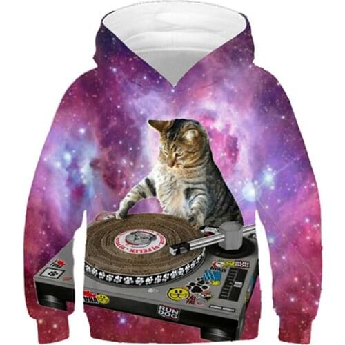 2020 New Space Galaxy Color Kids Hoodies Boys/Girls 3d Sweatshirt DJ Cat Printed Funny Cartoon Clothes Children Pullovers Tops