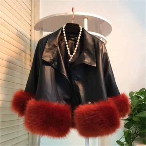 2020 New Imitation Fur Decoration High Quality Pu Leather Jacket Fashion Coat Temperament Leather Clothing Winter Women Jacket