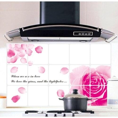 New large high temperature aluminum foil glass paste stove tile anti-oil dirt kitchen rose oil stickers