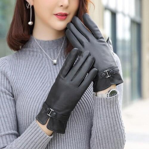 New Leather Womens Gloves Thick Ladies Leather Gloves Winter Warm Leather Ladies Sheepskin Gloves Processing Elegant