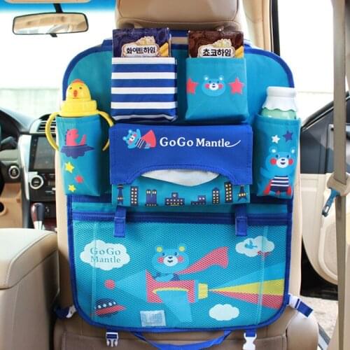 Car Seat Back Oganizer Bag Auto Seat Protector Kick Mat Storage Cover With Tissue Box Holder For Kids Baby Multifunction Pocket