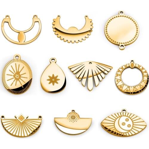 5pcs/Package DIY Stainless Steel Pendant Necklace Earrings Bracelet Geometric Round Water Drop Hollow Jewelry Making Crafts