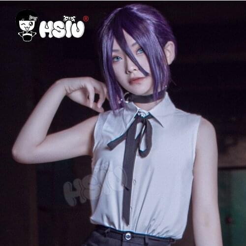 HSIU Reze Wig Anime Chainsaw Man Cosplay Black and purple short hair +Free wig cap