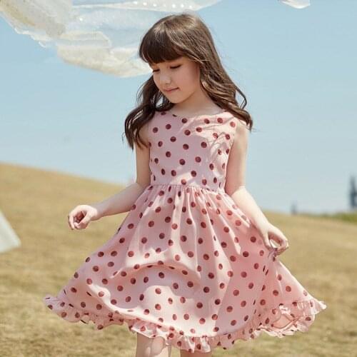 Girls Dresses 2021 New Summer Children Clothing Pink Dots Chiffon Princess Dress