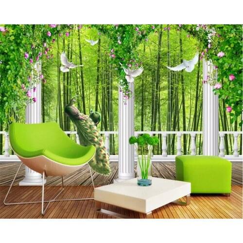 Beibehang Custom wallpaper Roman column balcony fresh bamboo forest TV background wall paper home decoration mural 3d wallpaper