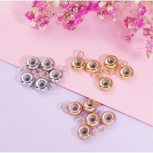 100% Stainless Steel Spacer Beads Rubberized Beads Rose Gold.Gold/Silver Color Metal Rubber Beads Limiter 8mm Wholesale 100pcs