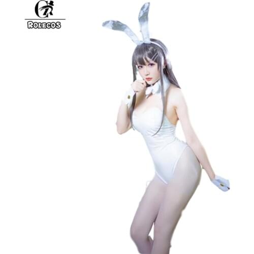 ROLECOS Mai Sakurajima Cosplay Sexy White Jumpsuits Seishun Buta Yarou wa Bunny Girl Senpai no Yume wo Minai Cosplay Costume
