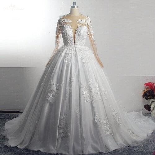 RSW1572 Robe De Mariee Illusion Back Buttones Flower Dress Princess Full Sleeves Wedding Gowns