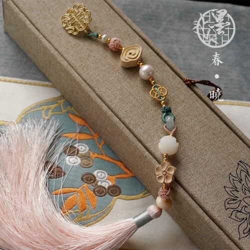 Handmade Emerald pearl tassel Pendant hanfu dress Fan chi-pao Pendant Ancient Chinese Hanging decoration Bag packing