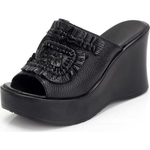 2021 New Fashion Summer Super High-heeled Sandals Wedges Slippers Top Cowhide Increase Shoes Non-slip Wear Women Sandal Shoes