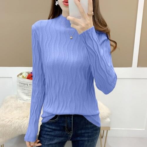 Shintimes 2020 New Autumn Winter Sweater Women Slim Elegant Office Half Turtleneck Long Sleeve Pullovers Knitted Woman Sweaters
