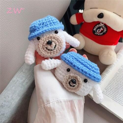 Cute Cartoon 3D Hat Blue Dog Hot Plush Case For Airpods 1 2 Pro Charging Box Wireless Bluetooth Headphone Protective Cover Coke