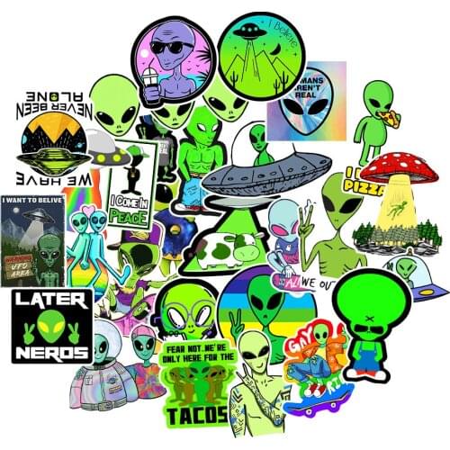 10/30/50PCS Alien UFO Anime Stickers Laptop Guitar Luggage Fridge Phone Bike Waterproof Graffiti Sticker Decal Kid Classic Toys