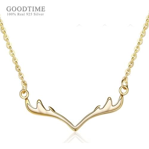 Trendy Women Pure 925 Sterling Silver Necklaces Elk Antler Pendant Zircon Ladies Clavicle Chain Necklace Jewelry Accessory