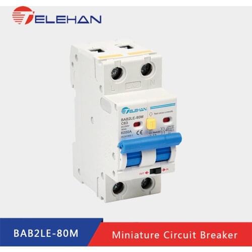 TELEHAN Breaker, RCBO, Residual Circuit Breaker, RCB, 10A 16A 20A 25A 32A 63A With 30mA Leakage, 6KA breaking capacity