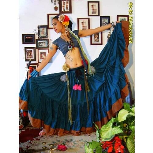 Cotton 4Tiered 18Yards Ats Gypsy Tribal Belly Dance Skirt With Border EI24 32