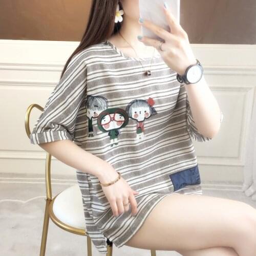 Striped Short Sleeve Girls Woman Clothes WomenS T-Shirts Harajuku Vintage Tops Blouses Spring Autumn Summer Style 2021