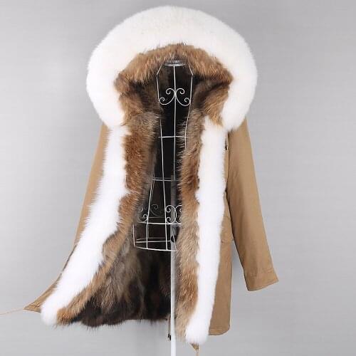 Winter Jacket Women Long Big Natural Raccoon fox Fur Collar Parka 2021 Real Fur Coat Waterproof Hood Thick Warm Color matching