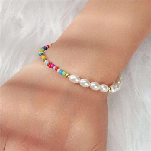 2021 New Fashion Baroque Pearl Bracelet Women Boat Rudder Fishing Line Toggle Clasp Circle Lariat Bead Diy Bracelet Jewelry