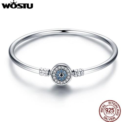WOSTU 100% 925 Sterling Silver The Eye Of Samsara Bangle For Women Fit DIY Charm Bracelets Fashion Jewelry CQB012