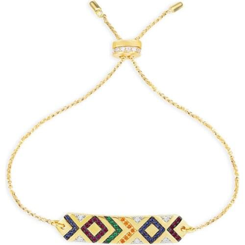 SOELLE High Quality 925 Sterling Silver Yellow Gold Color Multicolor Zircon Stripes Straight Tribal Bracelet Women Mana Jewelry