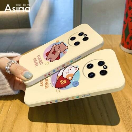 ASINA Liquid Silicone Case For Huawei Mate 40 30 20 Pro Straight Edge Cute Funda Bumper For Huawei Honor 20 30 8x 9x Bear Capa