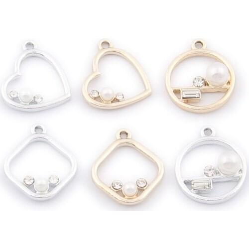 10pcs Fashoin Alloy Jewelry DIy Charms Hollow Out Style Lovley Heart Round Square Shape Metal Bracelet Keyring Pendants